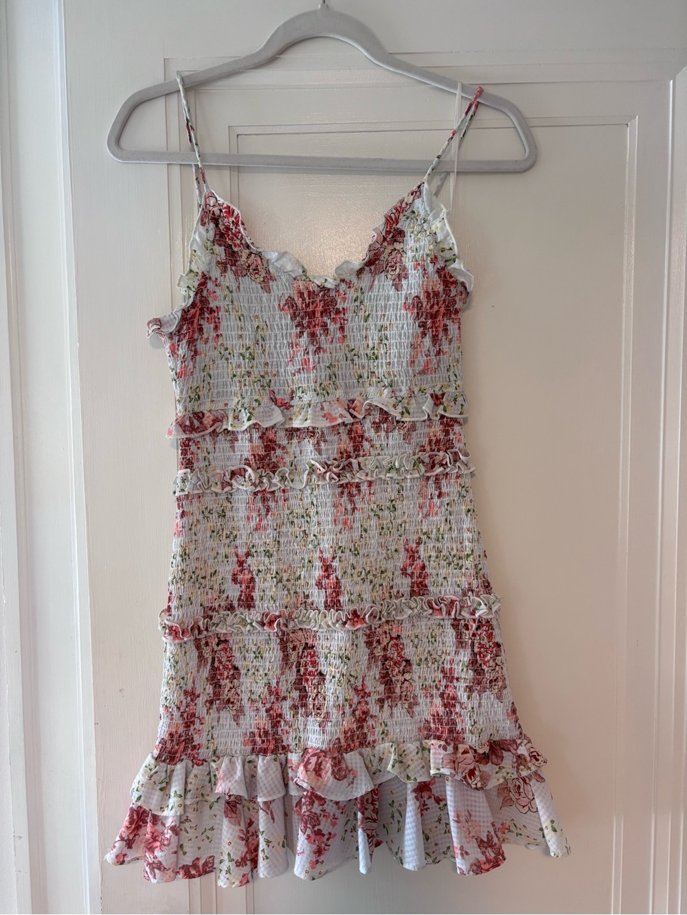 Zara White Floral Smocked Ruffle Sundress - Red Floral